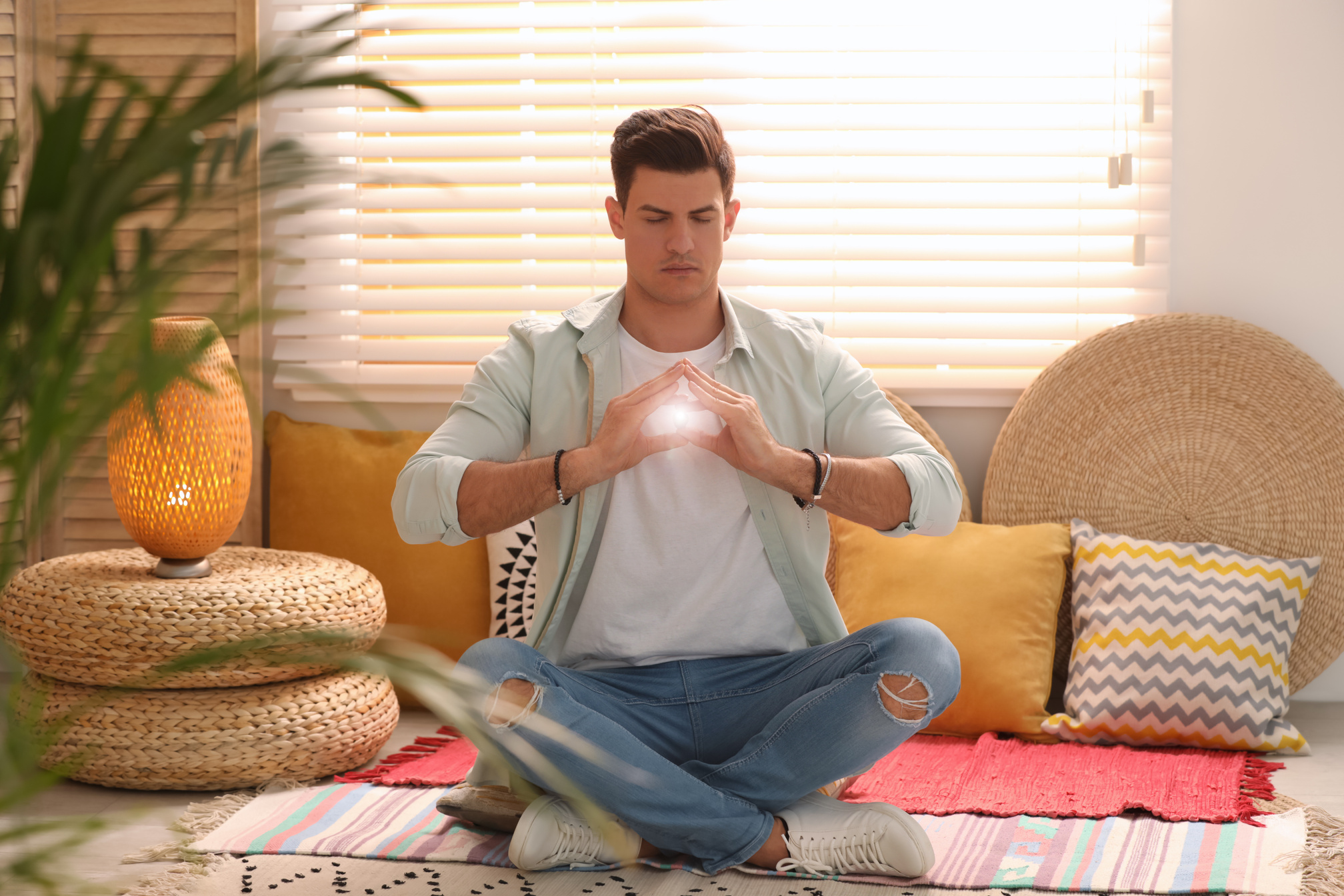 Man during Self-Healing Session in  Room